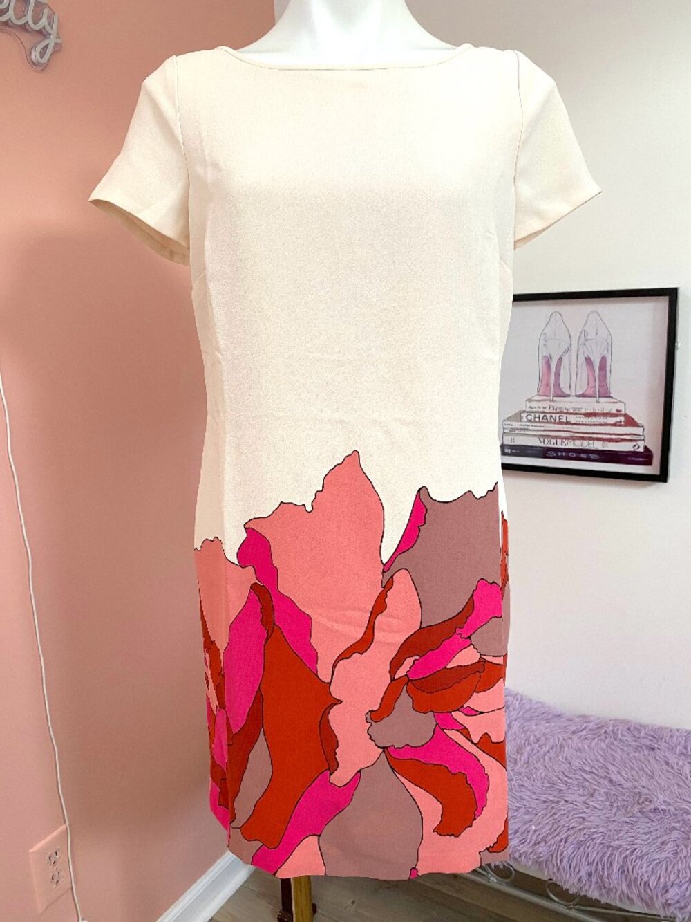 Ann Taylor Loft Tan Floral Detail Dress NWT Size 10 Petite